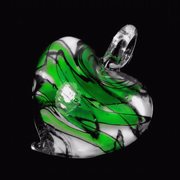 Glasvedhæng. Hjerte i Murano stil. 50 mm. Mørkegrøn